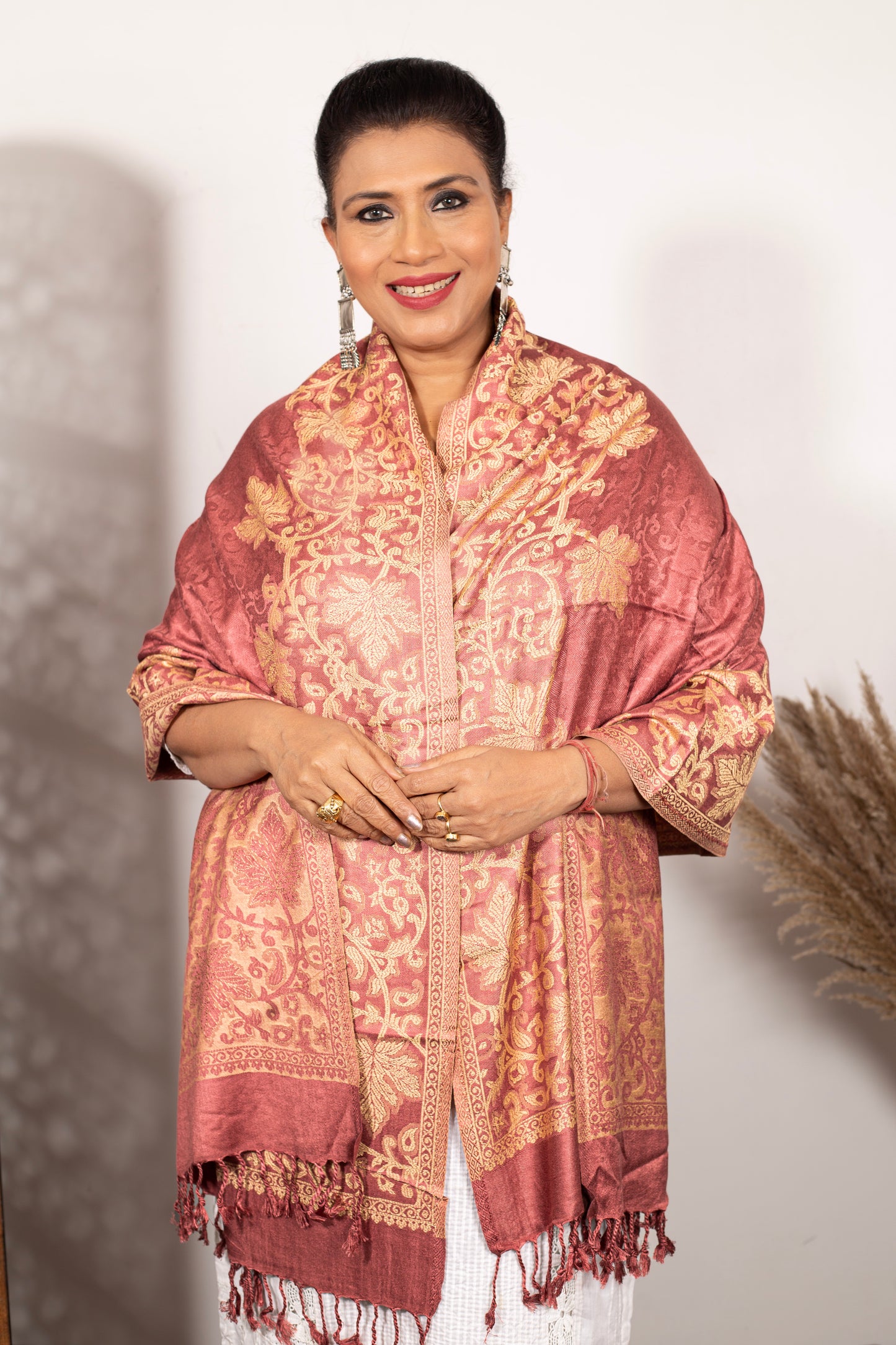 Elegant Self-Design Zari Stole  – Timeless Kashmiri Craftsmanship – Weaving Mystery Collection