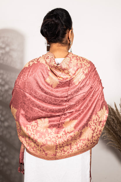 Elegant Self-Design Zari Stole  – Timeless Kashmiri Craftsmanship – Weaving Mystery Collection