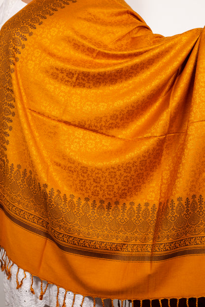 Elegant Self-Design Shawl Mustard Black  – Timeless Kashmiri Craftsmanship – Weaving Mystery Collection