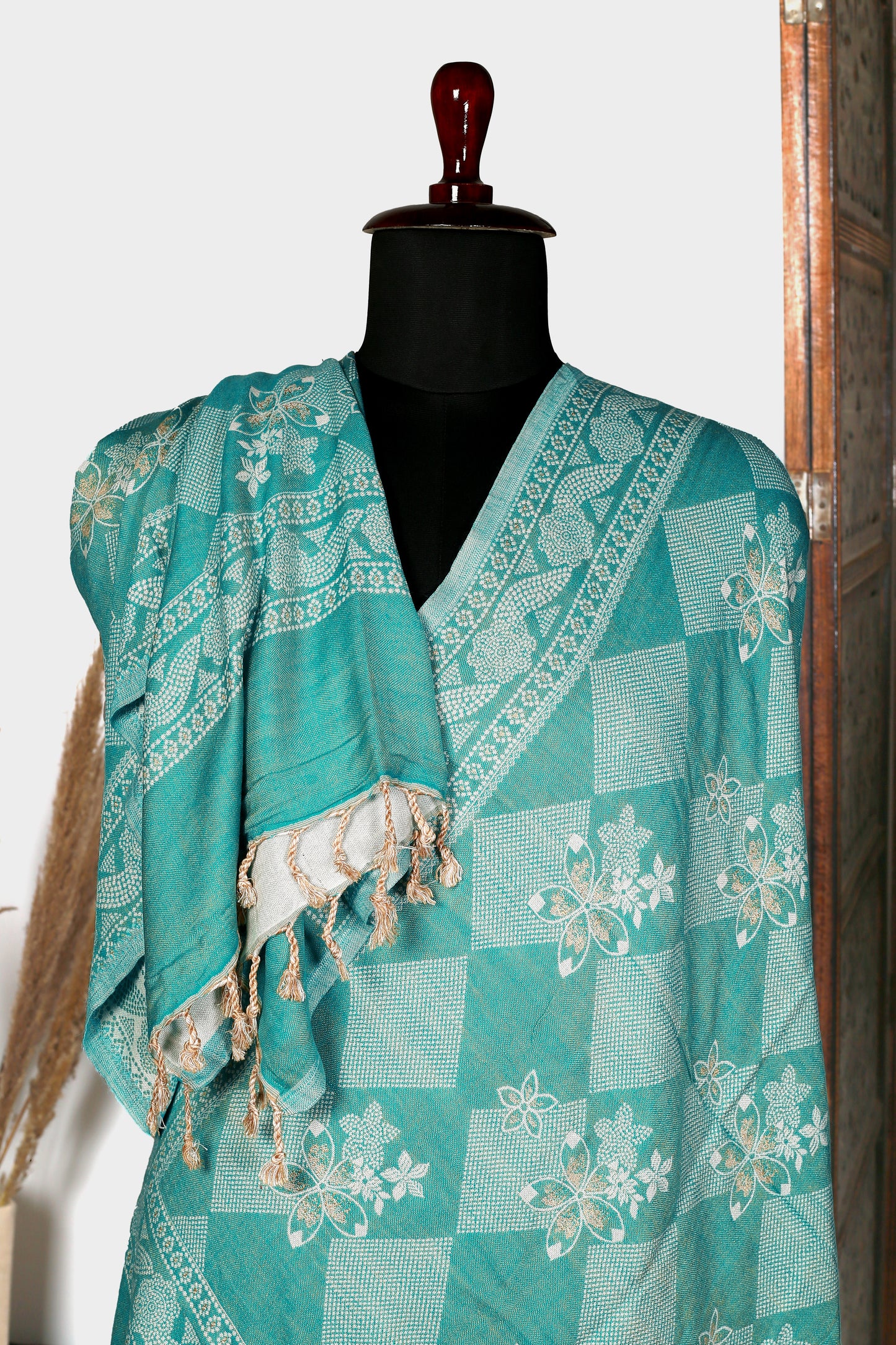 Radiant Blue Stole with Intricate White Threadwork – A Perfect Blend of Elegance and Artistry, Designed for Women Who Appreciate Timeless Fashion and Stunning Handcrafted Details