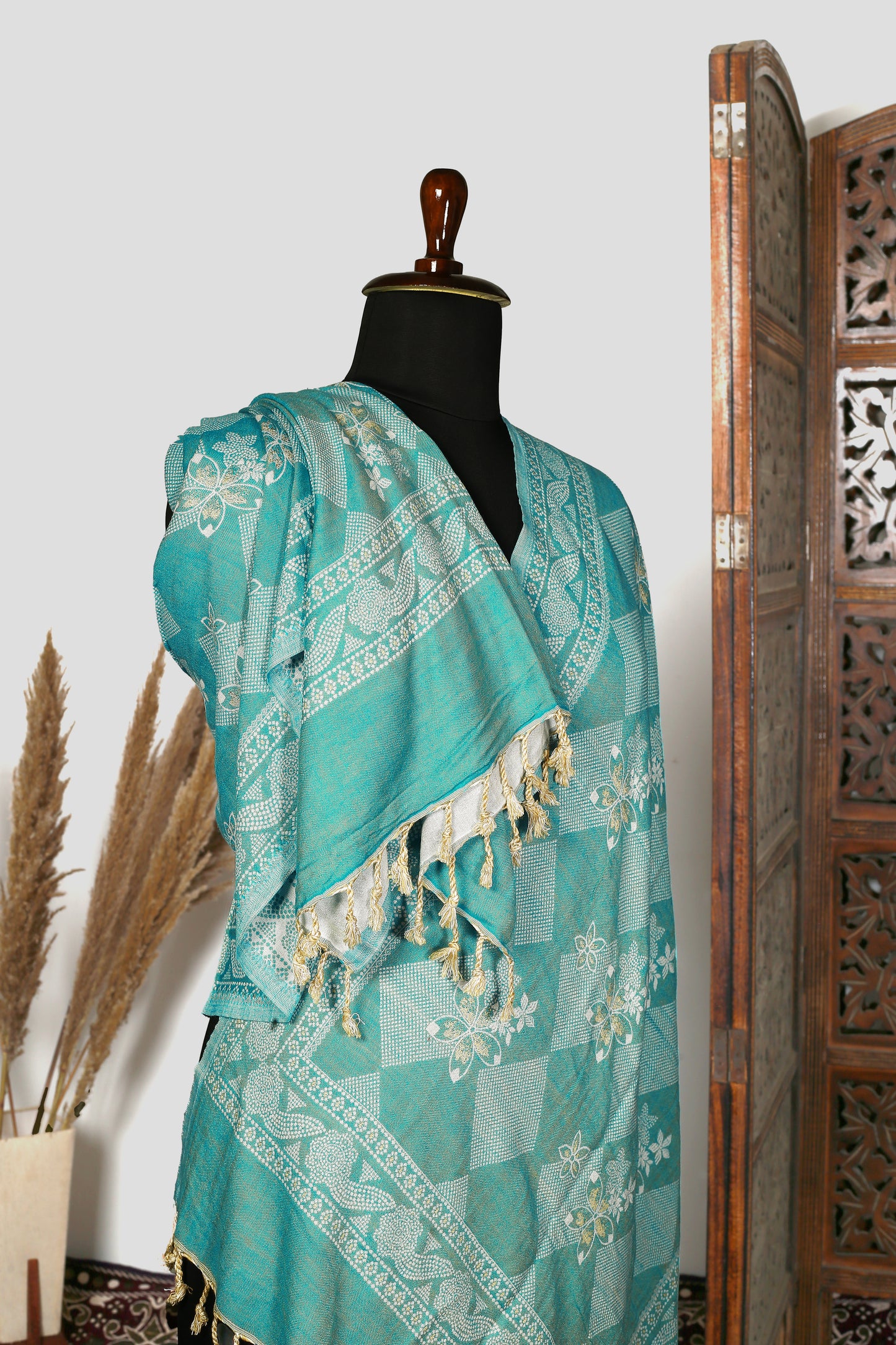 Radiant Blue Stole with Intricate White Threadwork – A Perfect Blend of Elegance and Artistry, Designed for Women Who Appreciate Timeless Fashion and Stunning Handcrafted Details