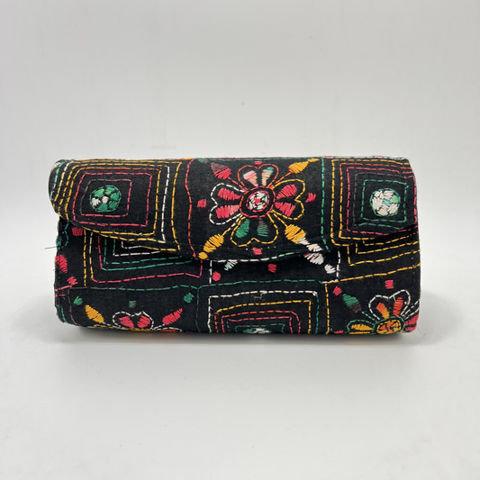 Exclusive Kantha Stich Hand Embroidered Black Clutch Bag from Kolkata