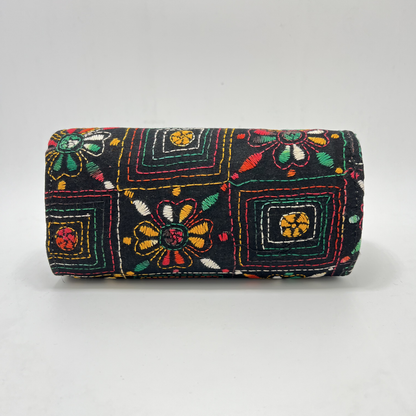 Exclusive Kantha Stich Hand Embroidered Black Clutch Bag from Kolkata