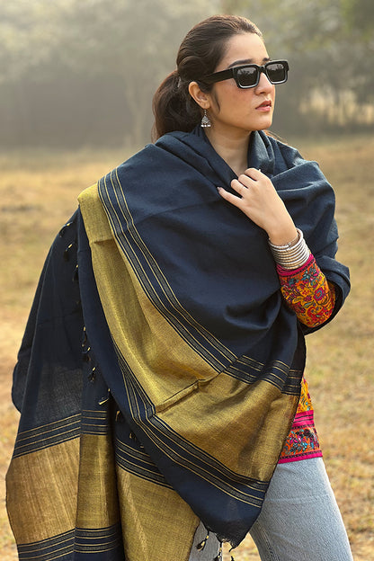 Blue Jam Khambadiya Shawl – Traditional Handwoven Winter Shawl