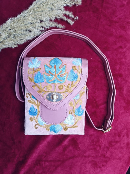 Hand Embroidered Chirpy Bloom Mobile cum Wallet Sling