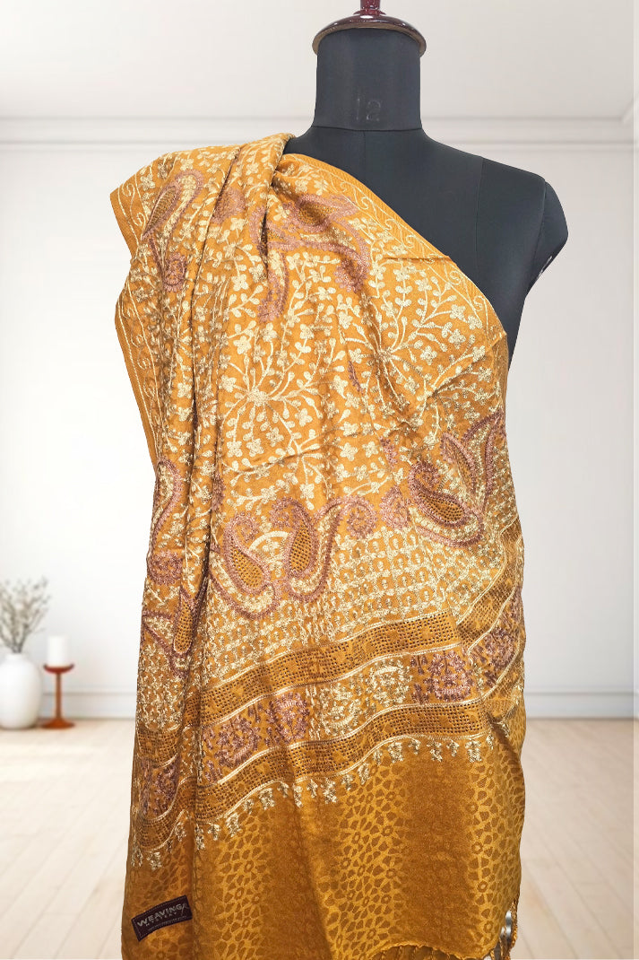 Mustard Wedding Shawl – Elegant Hand-Embroidered Bridal Wrap