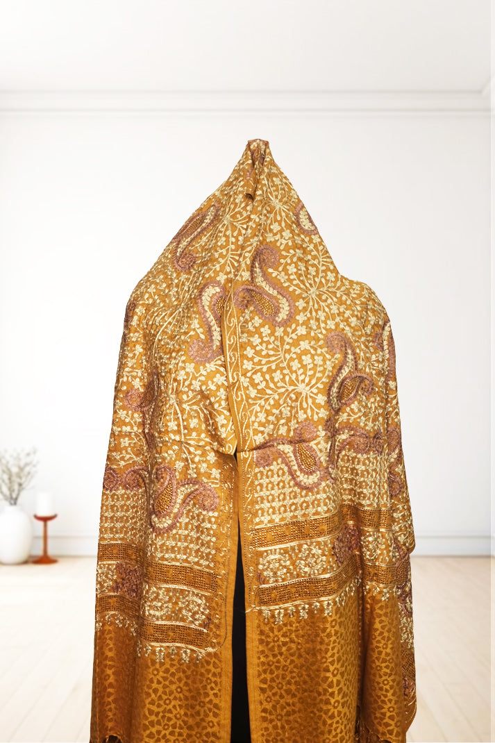 Mustard Wedding Shawl – Elegant Hand-Embroidered Bridal Wrap