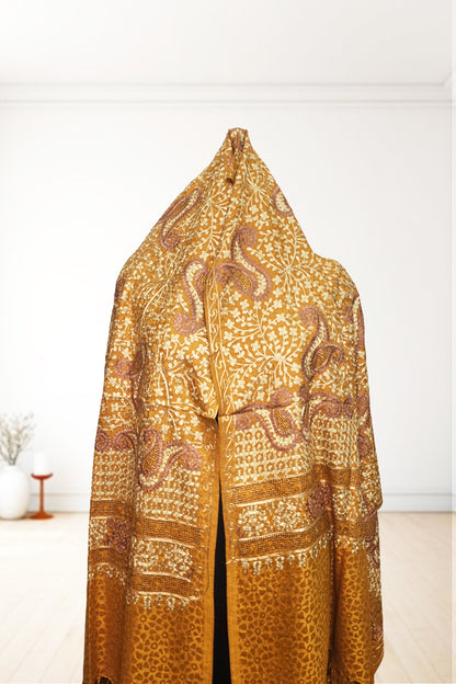 Mustard Wedding Shawl – Elegant Hand-Embroidered Bridal Wrap