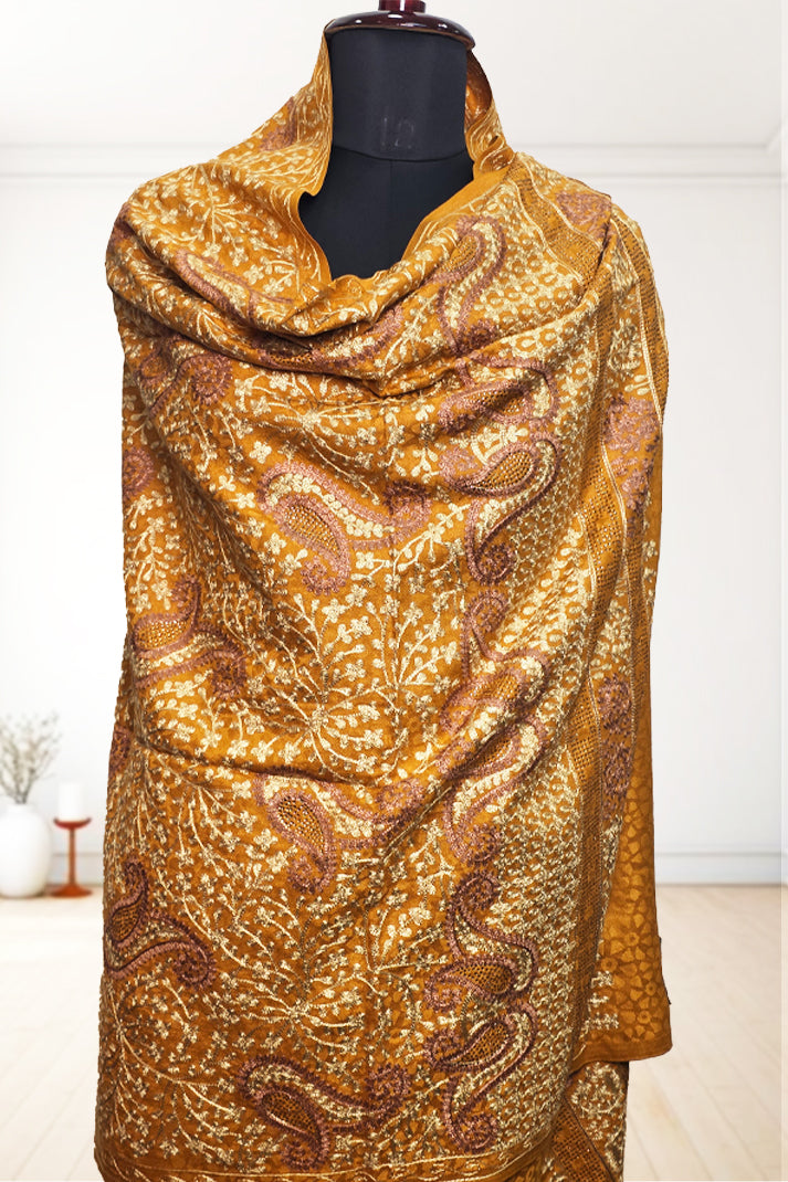 Mustard Wedding Shawl – Elegant Hand-Embroidered Bridal Wrap