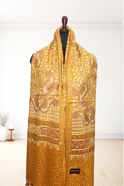 Mustard Wedding Shawl – Elegant Hand-Embroidered Bridal Wrap