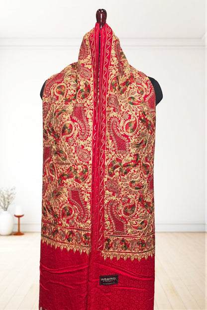 Red Aari Wedding Shawl – Elegant Hand-Embroidered Bridal Wrap