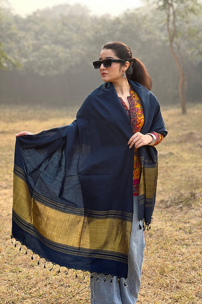 Blue Jam Khambadiya Shawl – Traditional Handwoven Winter Shawl