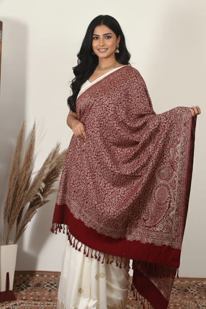 Maroon Zari Pashmina Shawl – Premium Winter Luxury
