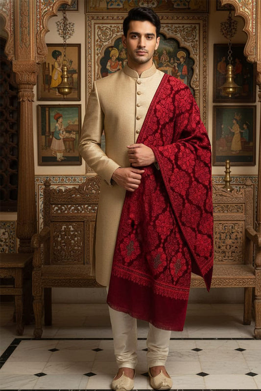 Maroon Velvet Wedding Stole – Handcrafted Silk Thread Embroidery with Swarovski Accents  Alternative options: