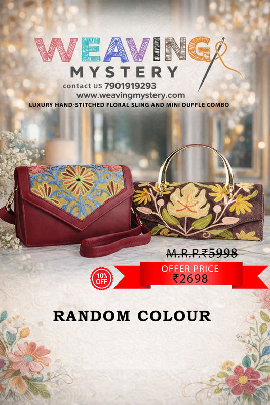 Mini Duffle & Sling Bag Combo – Elegant Hand-Embroidered Floral Set