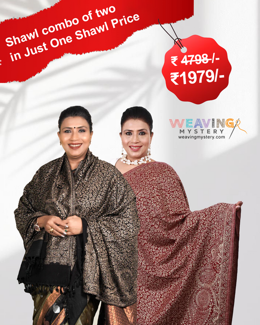 Luxury Zari Handcrafted Pashmina Shawl Combo Set.