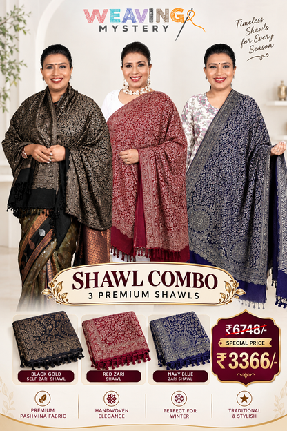 Zari Pashmina Shawl 3-Piece Combo | Hand-Woven Luxury Winter Collection