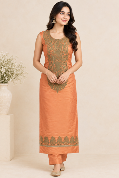 Women’s Orange Zari Silk Suit | Elegant Traditional Ethnic Wear