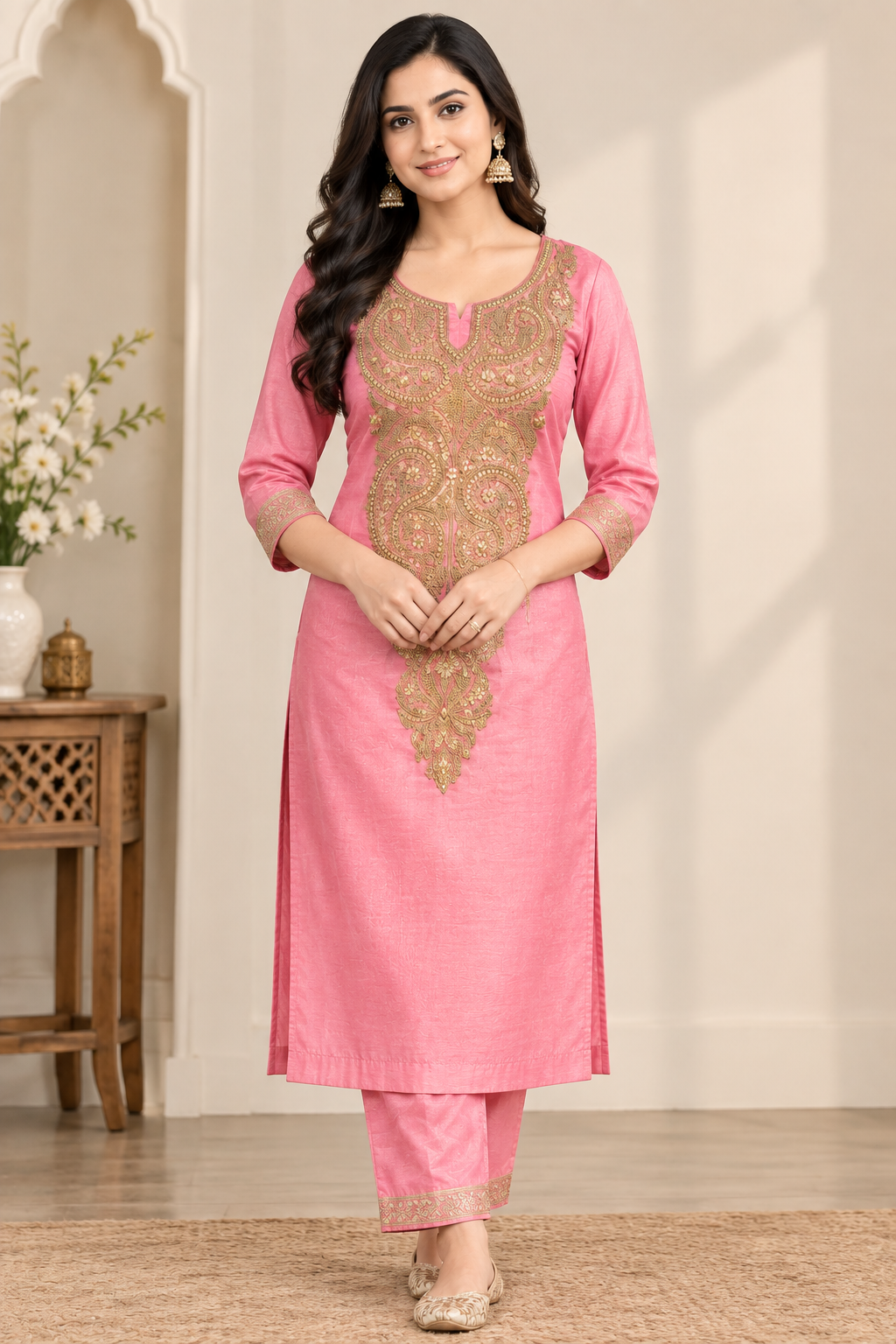 Women’s Premium Pink Zari Silk Suit | Refined Radiance Collection