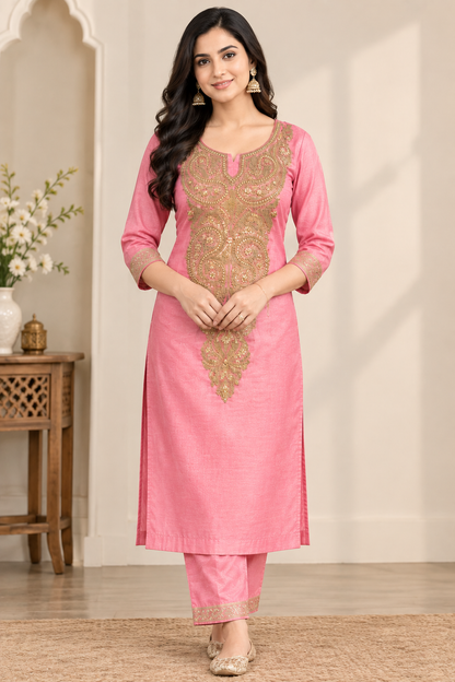 Women’s Premium Pink Zari Silk Suit | Refined Radiance Collection