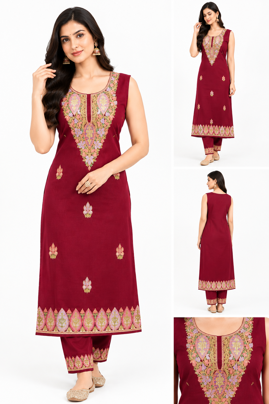 Women’s Maroon Pashmina Woollen Kashmiri Embroidered Salwar Kameez Suit | Heavy Embroidery Winter Collection | Unstitched Fabric Set