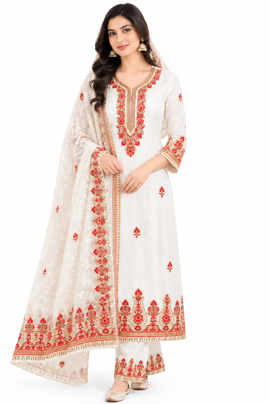 Women’s White Georgette Hand Embroidered Suit | Premium Ethnic Collection