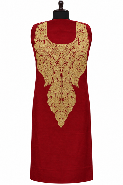 Elegant Red Zari Embroidered Hand-Woven Suit – Traditional Indian Ethnic Wear