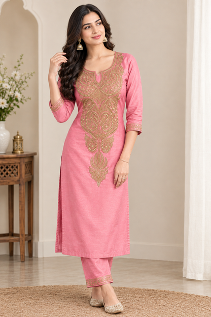 Women’s Premium Pink Zari Silk Suit | Refined Radiance Collection