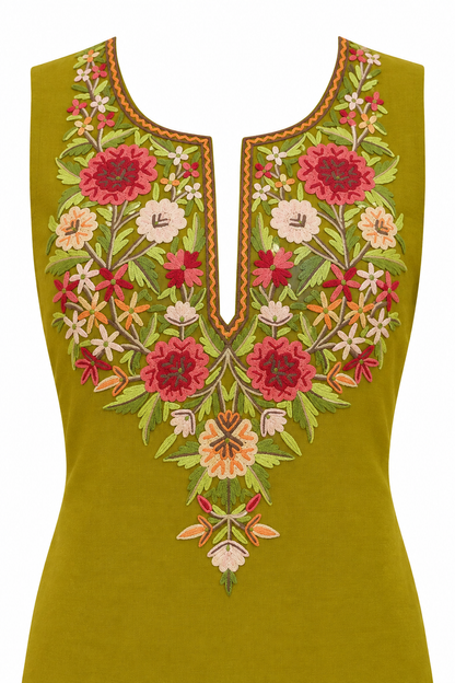 Women’s Mehndi Hand Embroidered Cotton Suit | Elegant Ethnic Wear Collection