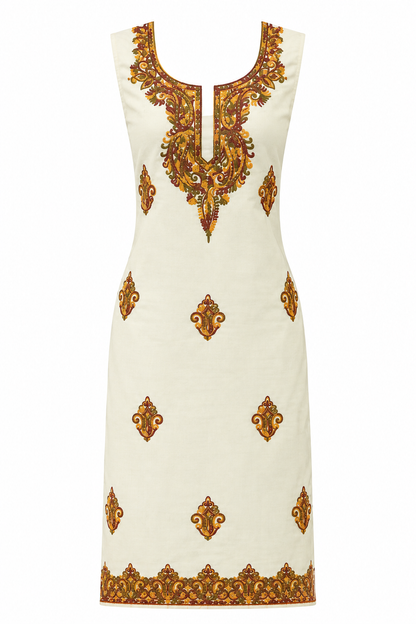Women’s Cream Cotton Suit | Hand Embroidered Traditional Wear