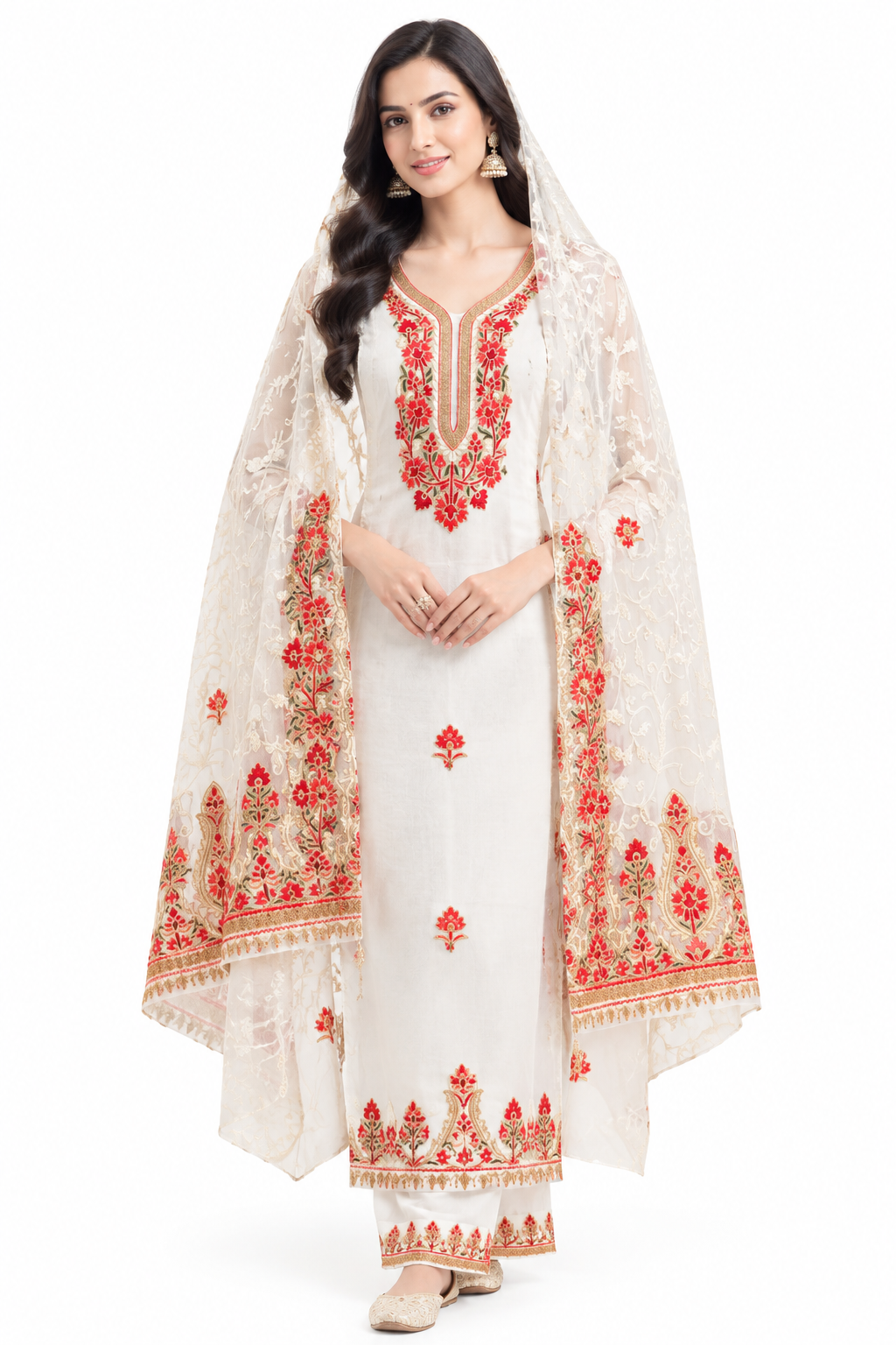 Women’s White Georgette Hand Embroidered Suit | Premium Ethnic Collection