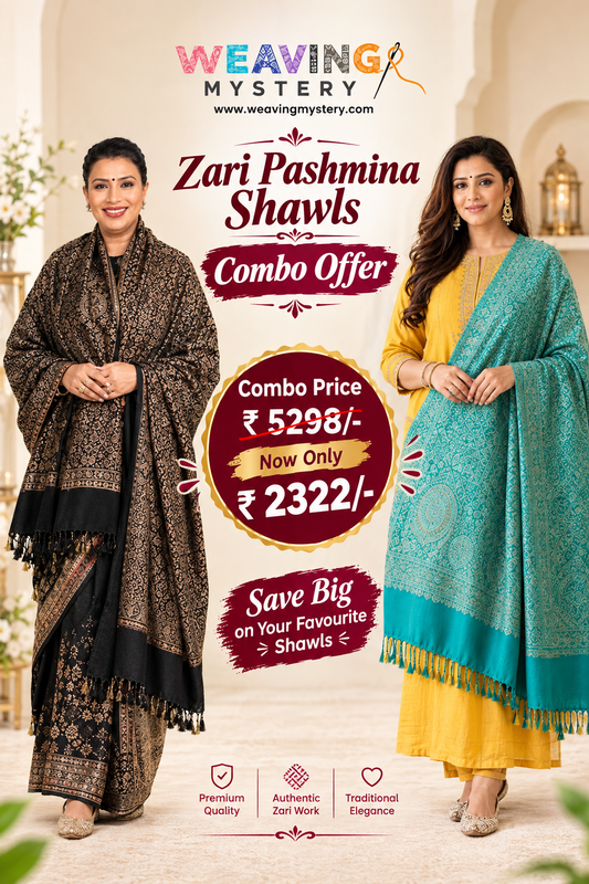 Luxury Zari Handcrafted Pashmina Shawl Combo Set
