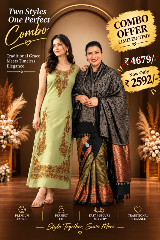 Kashmiri Hand Embroidered Combo Shawl – Hand Woven Wool Shawl for Women