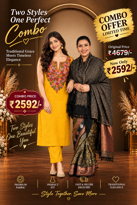 Kashmiri Hand Embroidered Combo Shawl – Hand Woven Wool Shawl for Women