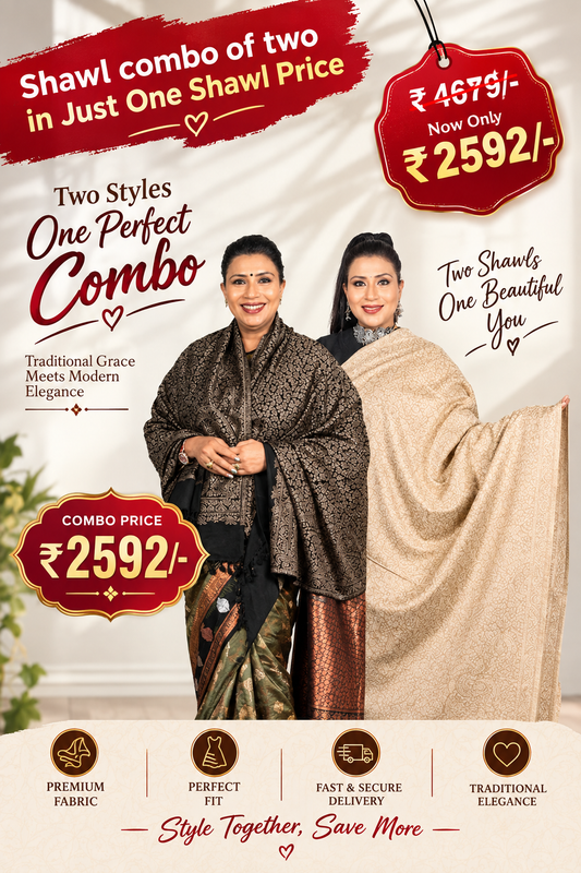 Luxury Zari Handcrafted Pashmina Shawl Combo Set