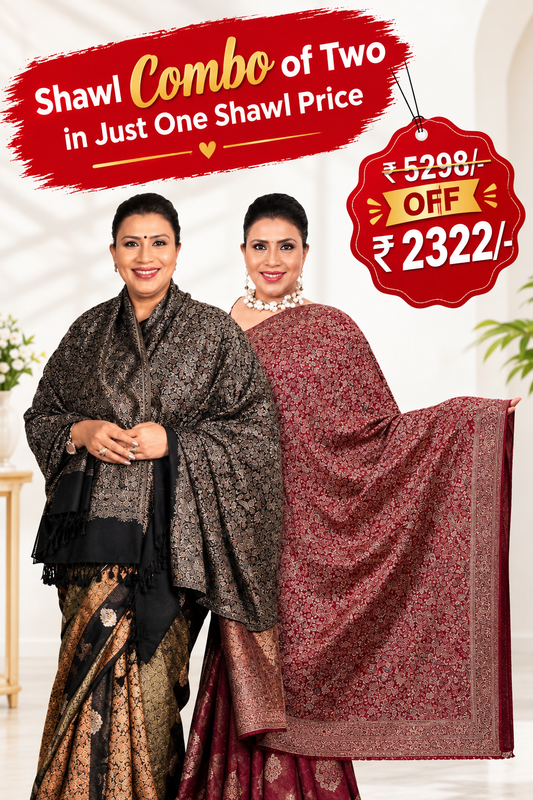 Luxury Zari Handcrafted Pashmina Shawl Combo Set.