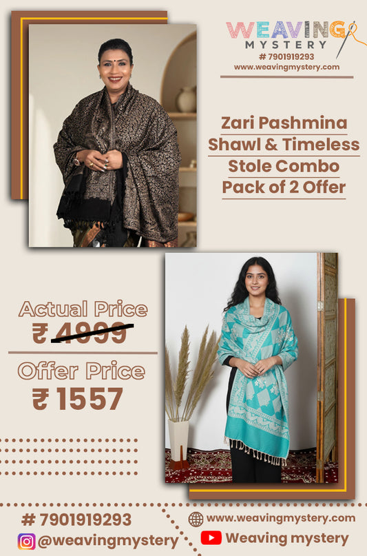 Zari Pashmina Shawl & Timeless Stole Combo Offer | Pack of 2