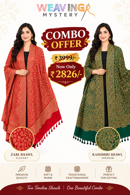 Red & Green Kashmiri Style Zari Shawl Set | Premium Combo Offer