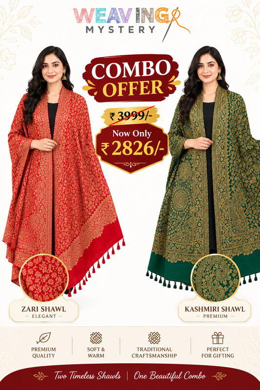 Red & Green Kashmiri Style Zari Shawl Set | Premium Combo Offer
