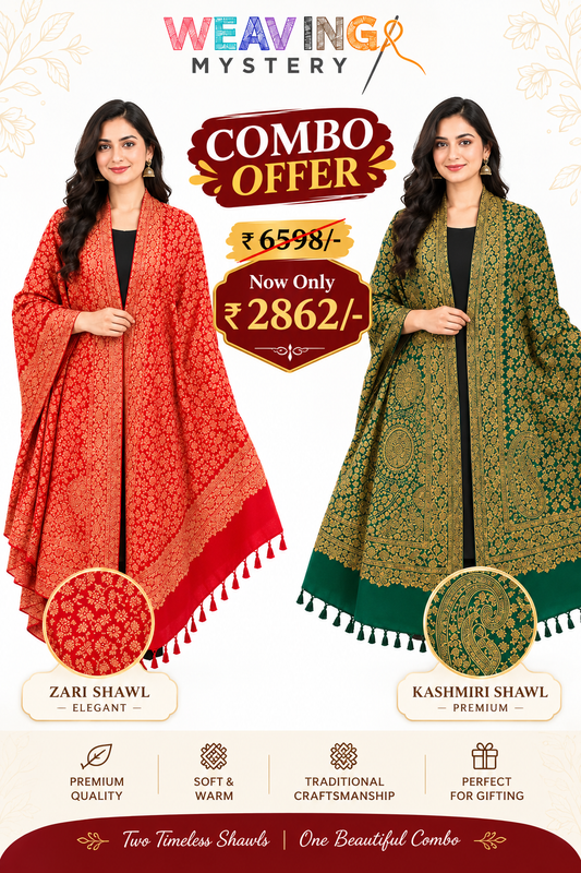 Red & Green Kashmiri Style Zari Shawl Set | Premium Combo Offer