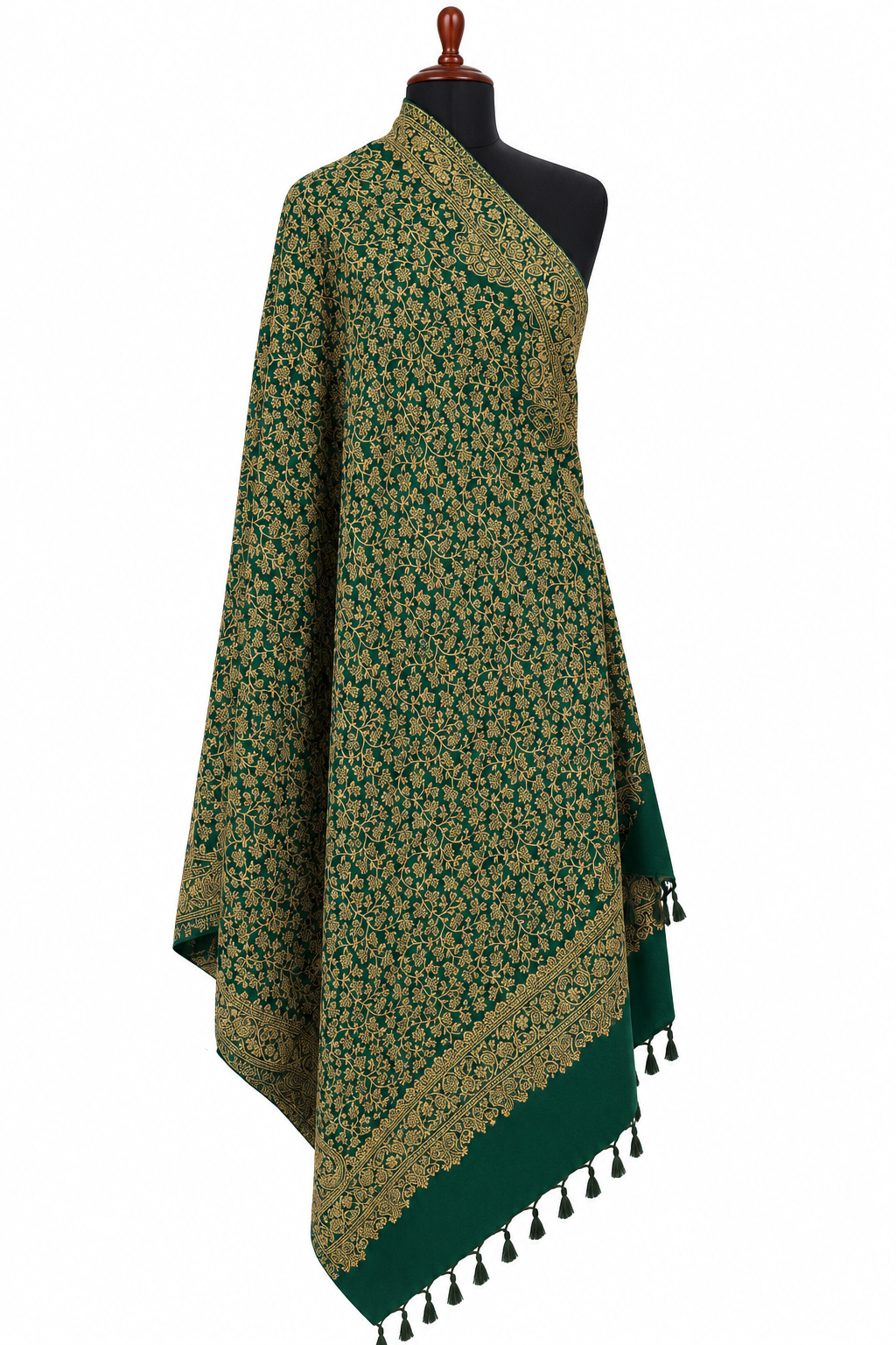 Green Blended Pashmina Shawl with Gold Woven Motifs | Golden Grace
