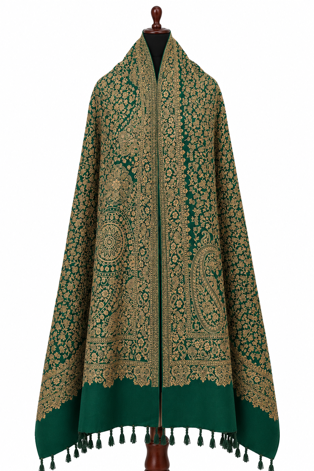 Green Blended Pashmina Shawl with Gold Woven Motifs | Golden Grace