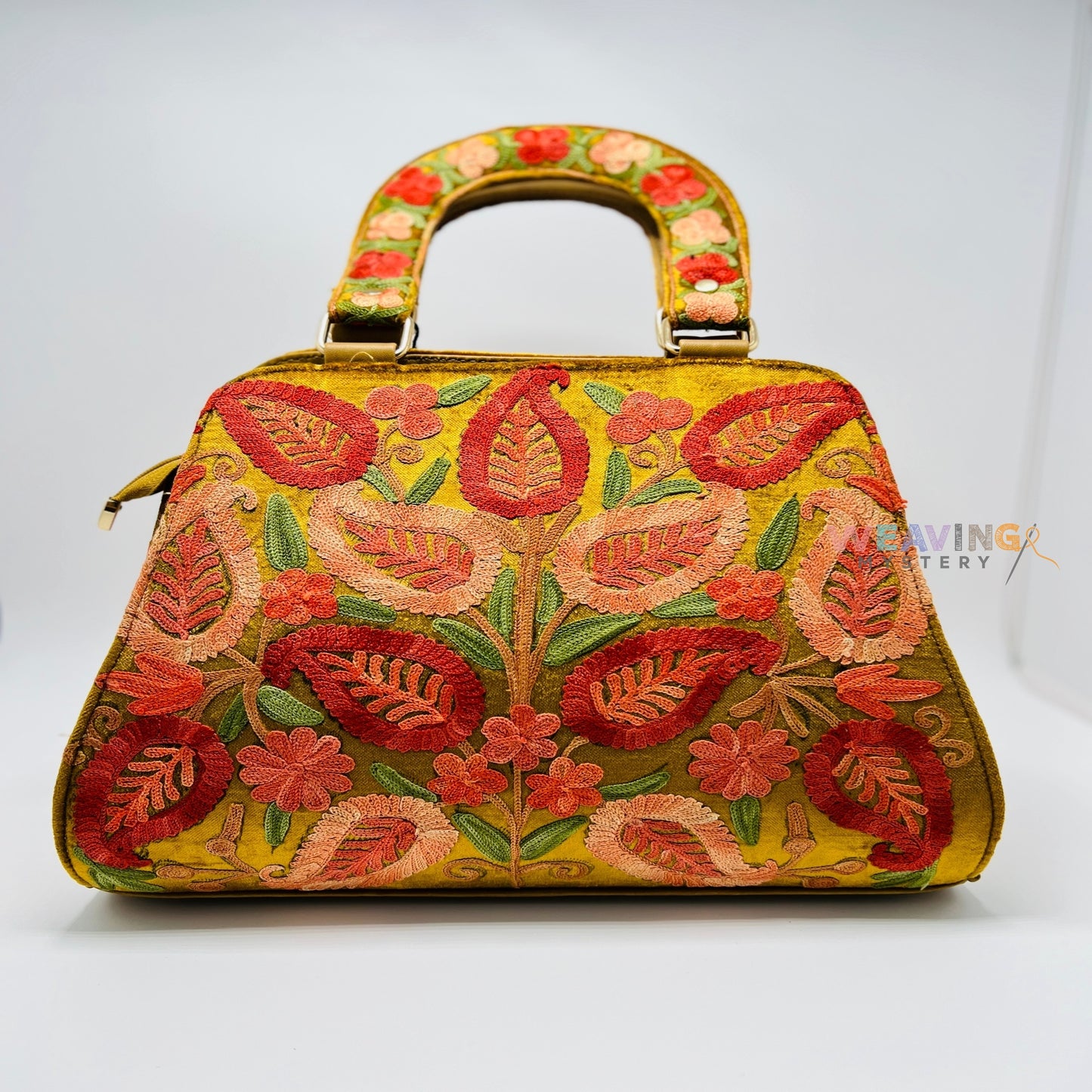 Sculpted Silk Splendor: Hand-Embroidered Silk Satchel