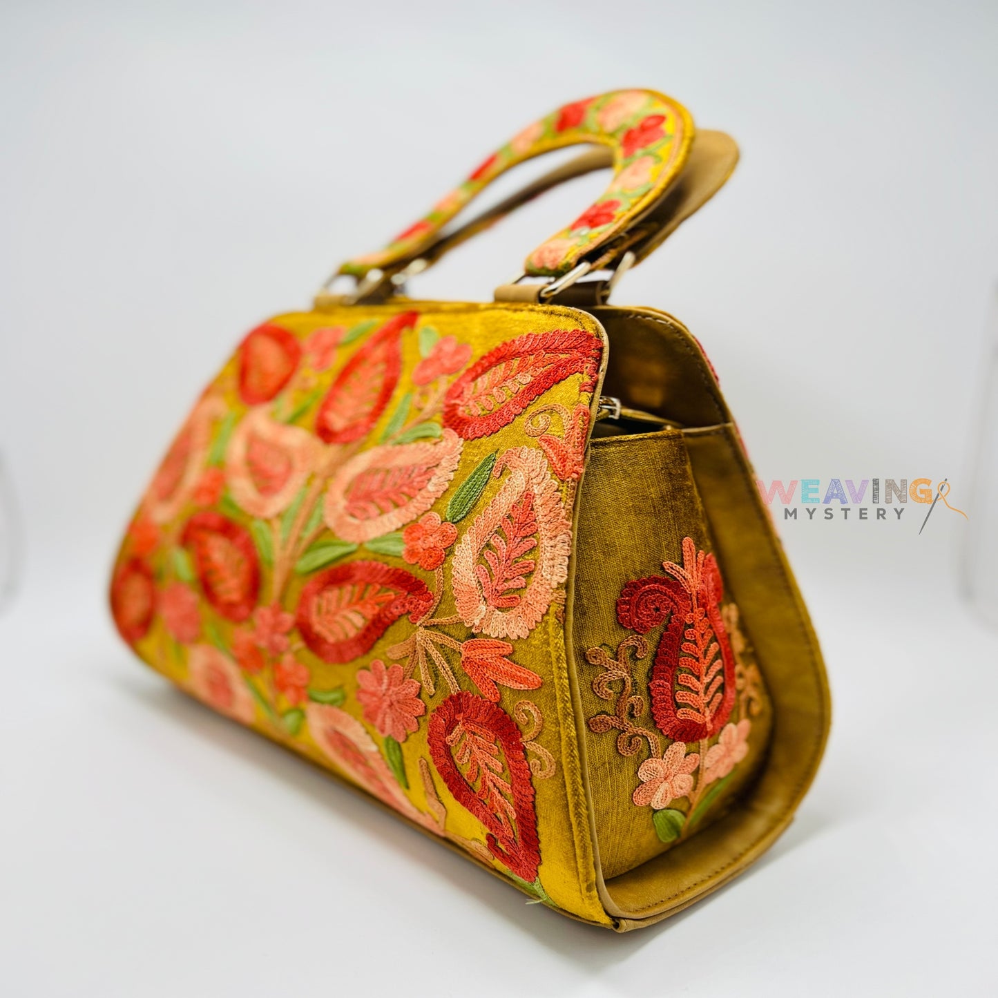 Sculpted Silk Splendor: Hand-Embroidered Silk Satchel