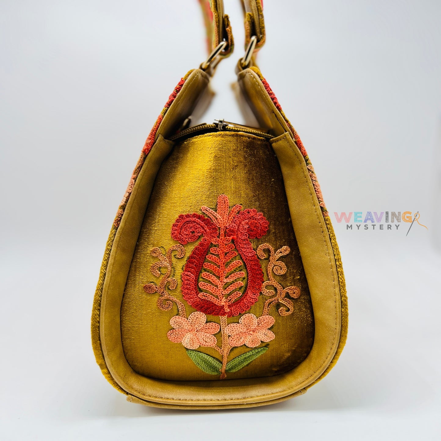 Sculpted Silk Splendor: Hand-Embroidered Silk Satchel