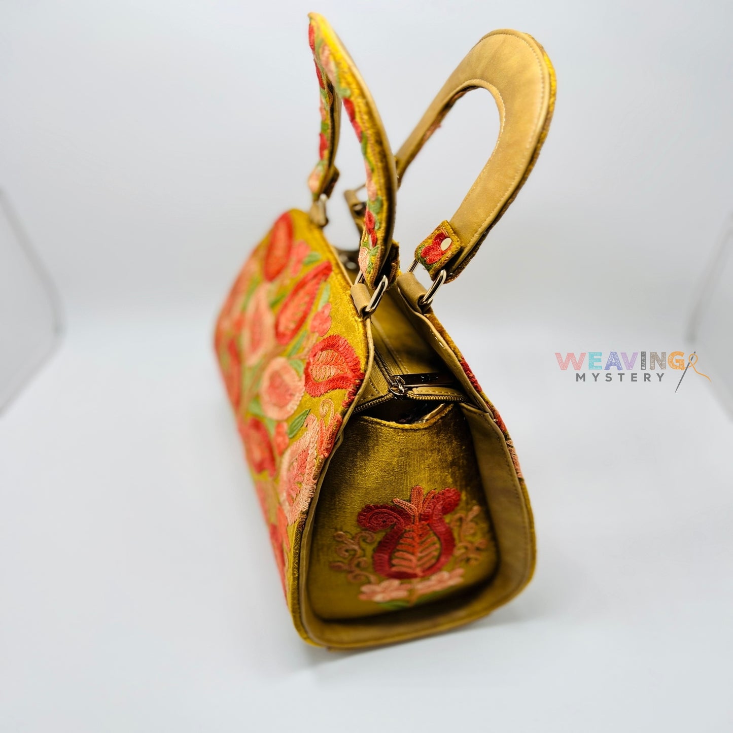 Sculpted Silk Splendor: Hand-Embroidered Silk Satchel