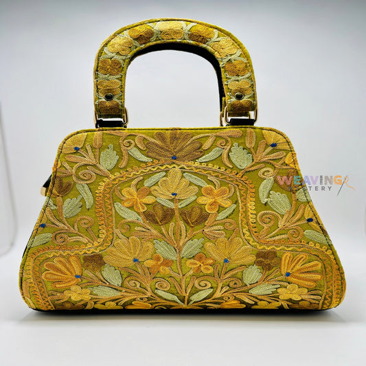 Glistening Golden: Hand-Embroidered Floral Bag