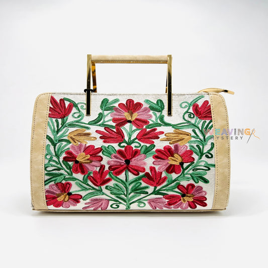 Gilded Gardenia: Embroidered Leather Luxury Handbag