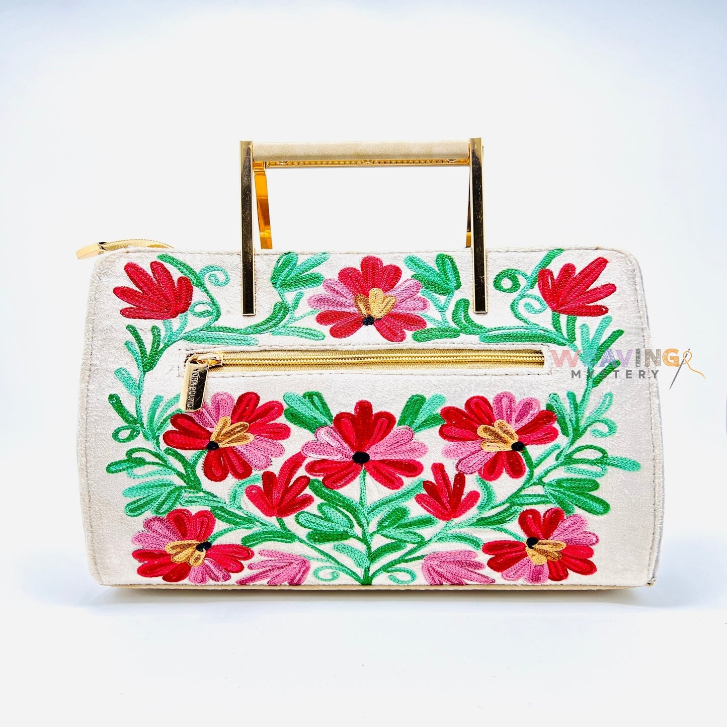 Gilded Gardenia: Embroidered Leather Luxury Handbag