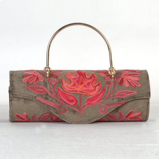 Elegant Mini Duffle Bag with Traditional Kashmiri Hand Embroidery